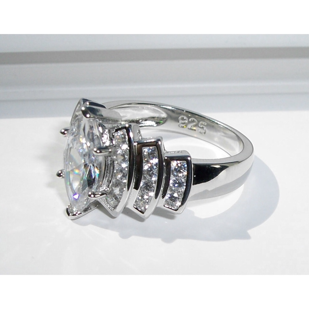 925 STERLING SILVER Marquise Cubic Zirconia Stair Step Tier Ring - Picture 12 of 16